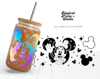Magical Mouse Libbey Glass 16oz, Mouse Ears Svg Files for Cricut & Silhouette Cameo, Minnie Glass Can Wrap SVG, Glassware Svg
