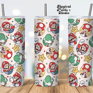 20 oz Mario nahtloser gerader Becher digitaler Download, Cartoon 20 oz Tumbler Wrap, Boys Tumbler Wrap