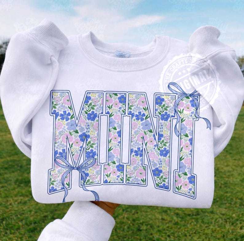 Blue Floral Varsity PNG Bundle, Mama Mimi Nana Gigi Mini, Coquette Bow Letters, Spring Sublimation Digital Download image 10