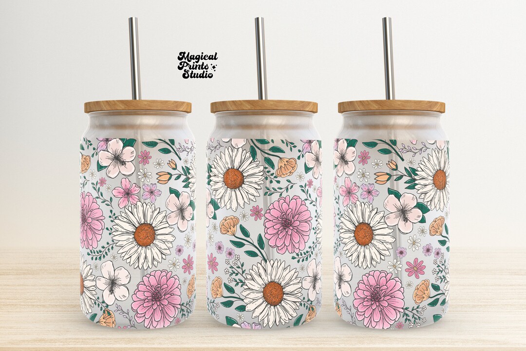 Spring Floral Tumbler Seamless Wrap, 16oz Glass Can Wrap, 16oz Libbey ...