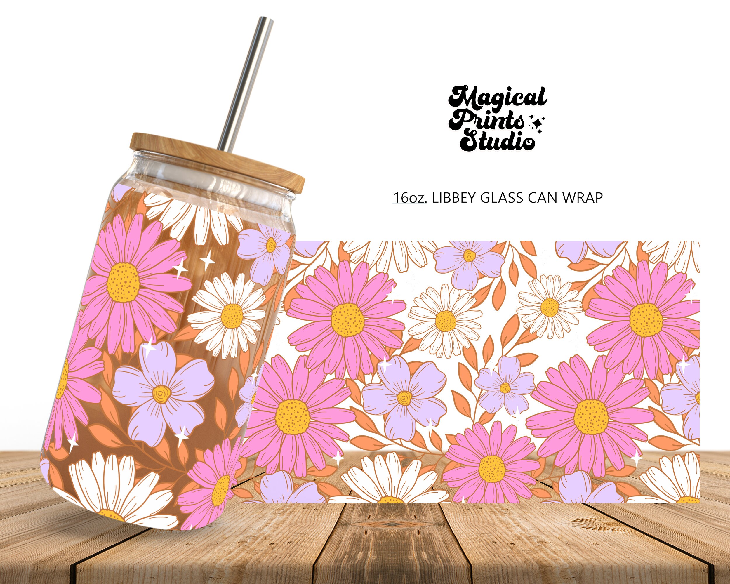 Floral Tumbler Seamless Wrap, 16oz Glass Can Wrap, 16oz Libbey Can ...