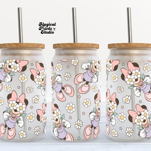 Mouse Daisies Libbey Glass Can Wrap, 16oz Glass Can Wrap, 16oz Libbey Can Glass, Magical Tumbler Wrap, Full Glass Can Wrap, Cartoon Tumbler
