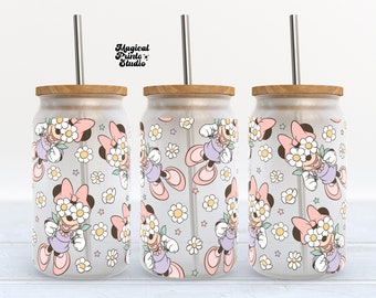 Mouse Daisies Libbey Glass Can Wrap, 16oz Glass Can Wrap, 16oz Libbey Can Glass, Magical Tumbler Wrap, Full Glass Can Wrap, Cartoon Tumbler