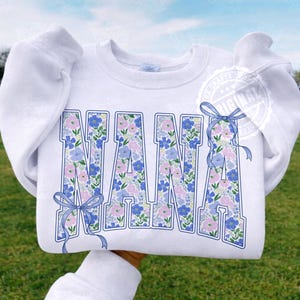 Blue Floral Varsity PNG Bundle, Mama Mimi Nana Gigi Mini, Coquette Bow Letters, Spring Sublimation Digital Download image 11