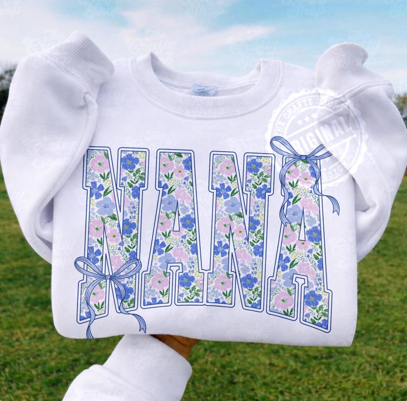 Blue Floral Varsity PNG Bundle, Mama Mimi Nana Gigi Mini, Coquette Bow Letters, Spring Sublimation Digital Download image 11