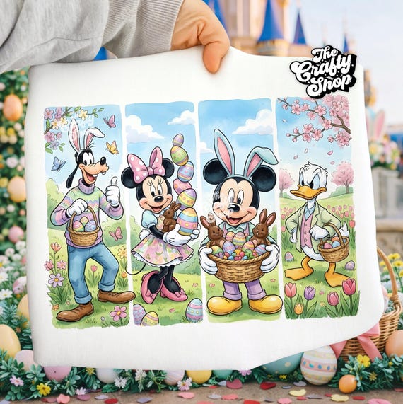 Magical Easter Shirt Design PNG, Bunny Mouse Friends Spring Panel, Sublimation DTF File, Printable T Shirt Design, Digital Download