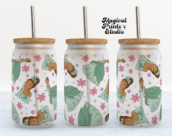 Bezszwowa opaska Princess Tumbler, 16 uncji szklana puszka, 16 uncji Libbey Can Glass, Tiana Tumbler Wrap, pełne szklanka może owinąć