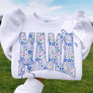 Blue Floral Varsity PNG Bundle, Mama Mimi Nana Gigi Mini, Coquette Bow Letters, Spring Sublimation Digital Download image 9