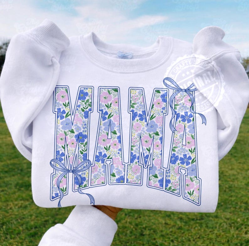 Blue Floral Varsity PNG Bundle, Mama Mimi Nana Gigi Mini, Coquette Bow Letters, Spring Sublimation Digital Download image 9