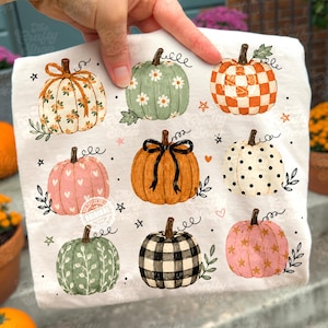Patchwork Pumpkins PNG, Fall Pumpkin Sublimation Design, Autumn Coquette Shirt Clipart, Halloween Harvest Digital Download, Cute Pumpkin PNG