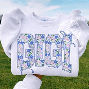 Blue Floral Varsity PNG Bundle, Mama Mimi Nana Gigi Mini, Coquette Bow Letters, Spring Sublimation Digital Download image 12