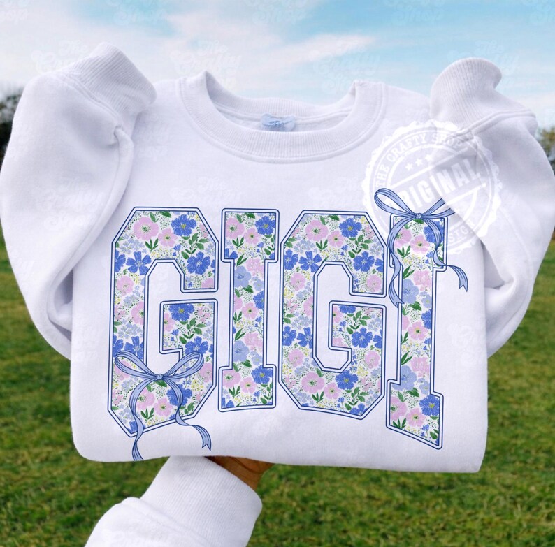 Blue Floral Varsity PNG Bundle, Mama Mimi Nana Gigi Mini, Coquette Bow Letters, Spring Sublimation Digital Download image 12