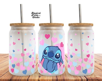 Stitch 16oz Glass Can Wrap, 16oz Libbey Can Glass, Stitch Tumbler Wrap, Full Glass Can Wrap, Cartoon Tumbler, Libbey wrap SVG