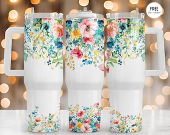 Floral 40oz Tumbler Wrap, Floral 40oz Tumbler Png, 40oz Quencher Sublimation Designs, Flowers Tumbler Png