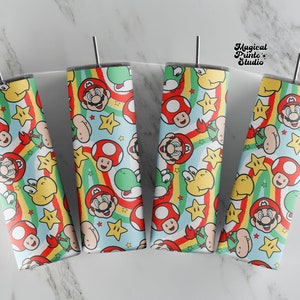 20 oz Mario nahtloser gerader Becher digitaler Download, Cartoon 20 oz Tumbler Wrap, Boys Tumbler Wrap