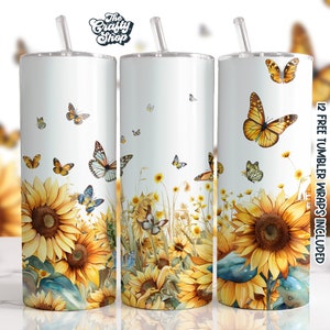 Tournesol Border 20oz Sublimation Tumbler Designs, Tournesols Tumbler Wrap Png, Tumbler Png, Téléchargement numérique