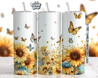 Sunflower Border 20oz Sublimation Tumbler Designs, Sunflowers Tumbler Wrap Png, Tumbler Png, Digital Download