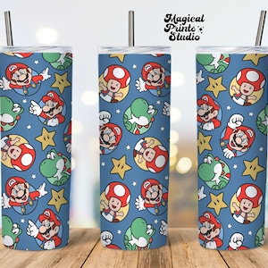 20 oz Mario nahtloser gerader Becher digitaler Download, Cartoon 20 oz Tumbler Wrap, Boys Tumbler Wrap