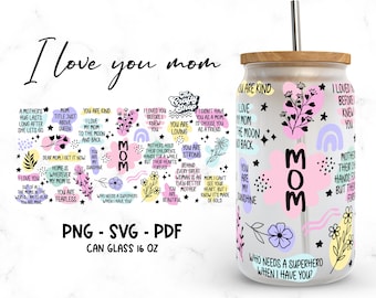 Mama jesteś Libbey Glass Can 16 uncji plik SVG Cup Wrap, Libbey PNG, mama SVG, wiadomości mamy Libbey Can Wrap SVG, mama słowa Wrap