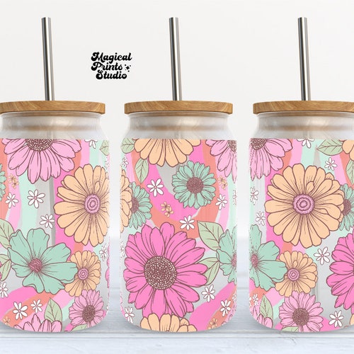 Floral Tumbler Seamless Wrap 16oz Glass Can Wrap 16oz Libbey - Etsy