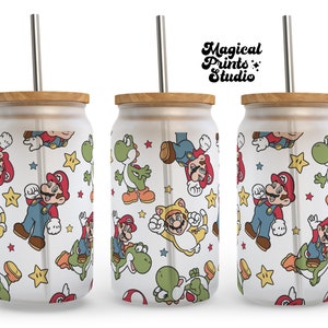 Super Mario Tumbler Seamless Wrap PNG, 16 Unzen Glasdose Wrap, 16 Unzen Libbey Dose Glas, Cartoon Tumbler Wrap, Full Glass Can Wrap NOT SVG