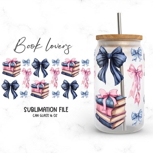 Coquette Books Bow Libbey Wrap Png, Couquette Era Book Lovers 16oz Glass Can Wrap, Coquette Pink Bow Libbey Glass, Mother’s Day
