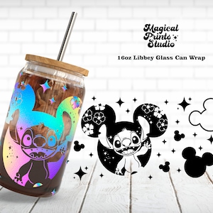 Magical Stitch Libbey Glass 16oz, Mouse Ears Svg Files for Cricut & Silhouette Cameo, Daisy Duck Glass Can Wrap SVG, Stitch Glassware Svg
