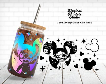 Magical Stitch Libbey Glass 16oz, Mouse Ears Svg Files for Cricut & Silhouette Cameo, Daisy Duck Glass Can Wrap SVG, Stitch Glassware Svg