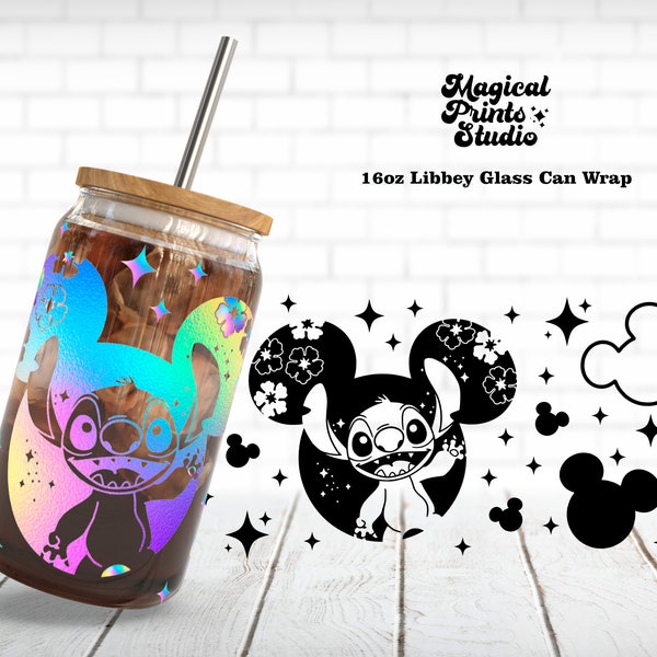 Magical Stitch Libbey Glass 16oz, Mouse Ears Svg Files for Cricut & Silhouette Cameo, Daisy Duck Glass Can Wrap SVG, Stitch Glassware Svg