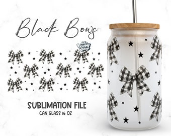 Checkered Black Bows Libbey Glass Wrap PNG, Bow Libbey Glass Sublimation Png, Bows Tumbler Png Design, Digital Download
