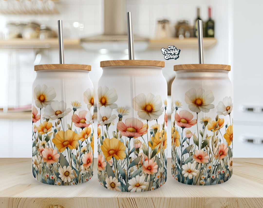 Spring Floral 16 Oz Libbey Glass PNG, Libbey Can Wrap Sublimation PNG ...