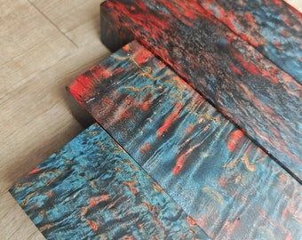 Stabilized karelian curly birch wood. BLUE/RED