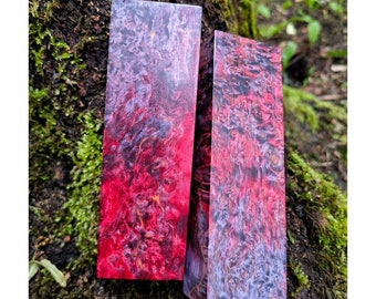 Pink/Lavender multicolor. Karelian curly birch stabilized wood.