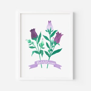 Campanula Bellflower gouache print wall art