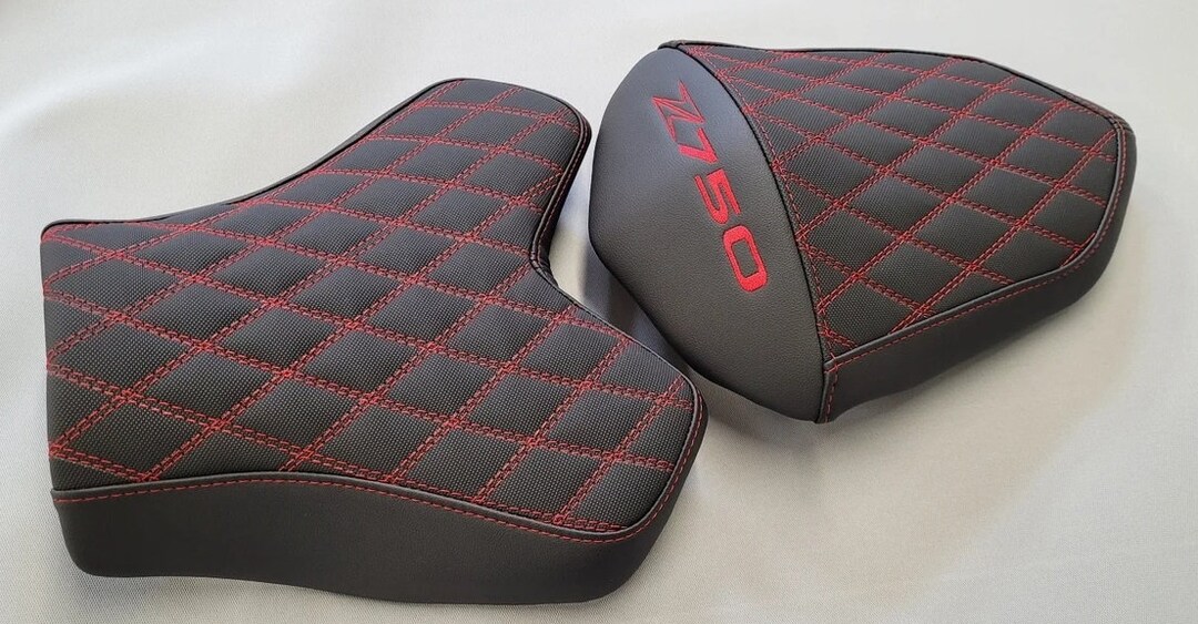 Housse De Selle Moto Compatible Kawasaki Z750 Z1000 2007-2012 Noire Coutures Vertes