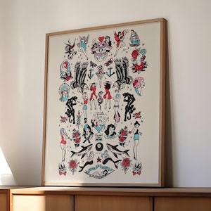 nautical tattoo flash art print sailor jerry wall art traditional tattoo decor vintage print UNFRAMED