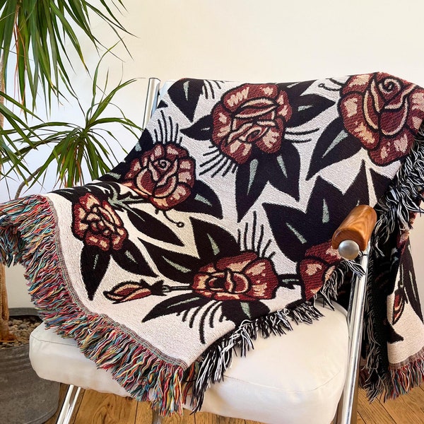 traditional tattoo blanket roses woven throw tattoo flash tapestry traditional tattoo roses cotton woven throw picnic blanket