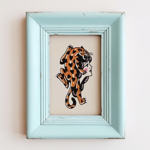 liefde kat dame hoofd tattoo art print tattoo flash kunst aan de muur traditionele tattoo decor hart tijger print INGELIJSTE