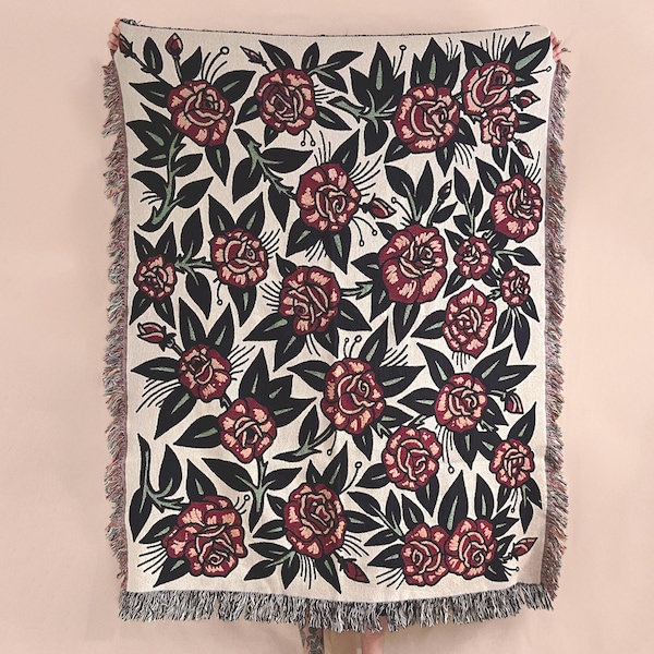 traditional tattoo blanket roses woven throw tattoo flash tapestry traditional tattoo roses cotton woven throw picnic blanket