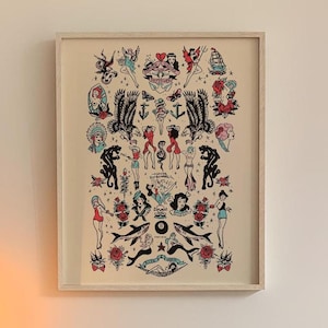 Impression d'art marin jerry tatouage flash art mural tatouage traditionnel impression rose et bleu sans cadre