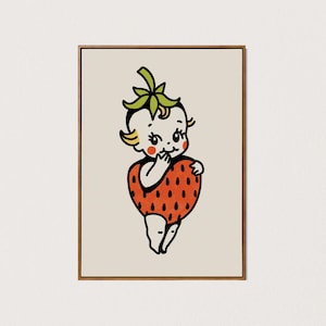 PRINTABLE strawberry kewpie art print cute kewpie wall art tattoo flash decor sonny angel print downloadable digital art