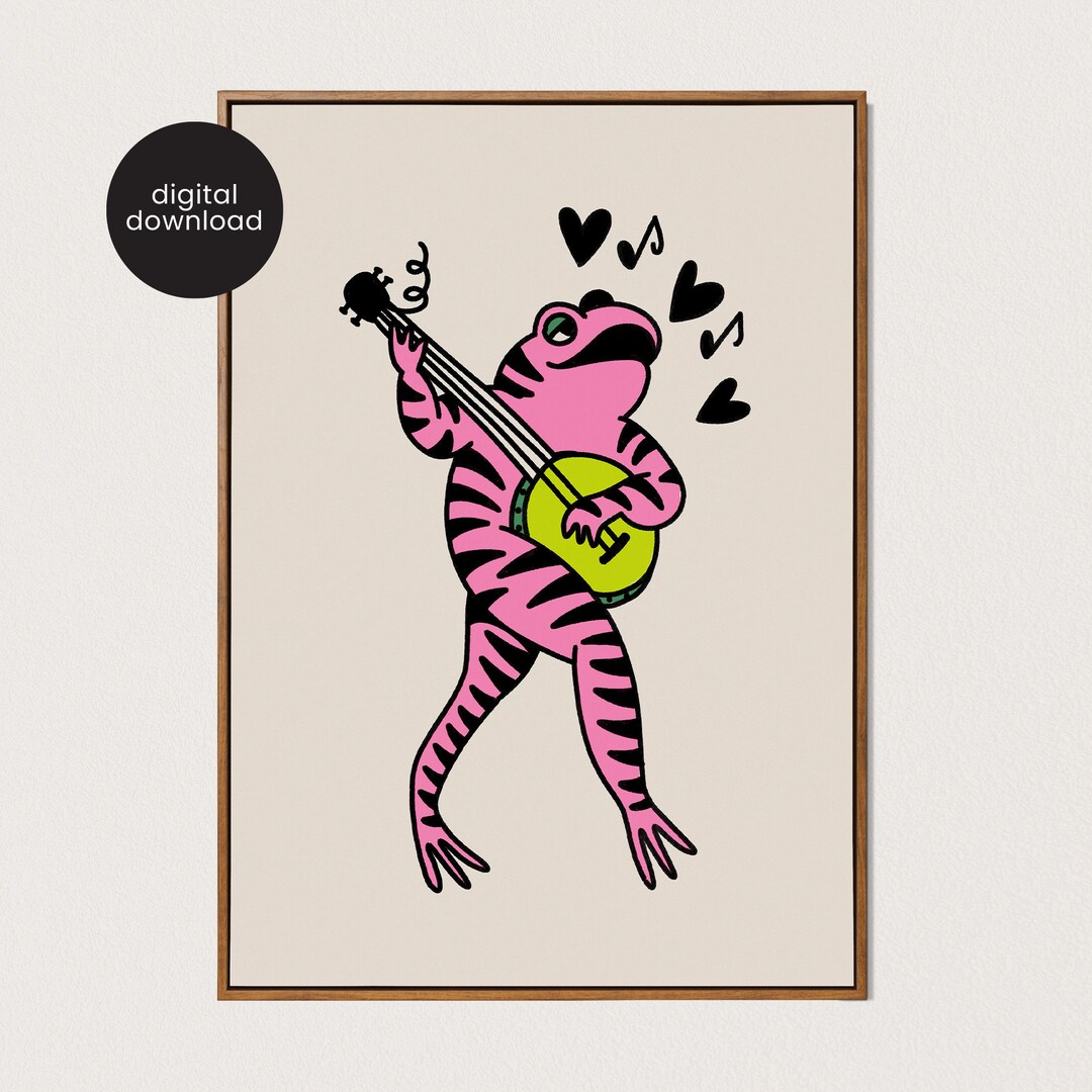 PRINTABLE Happy Pink Frog Art Print Tattoo Toad Wall Art Traditional ...