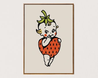 DO DRUKU wydruk sztuki truskawkowego kewpie'a, słodka sztuka ścienna kewpie'a, tatuaż, dekoracja, Sonny Angel, wydruk do pobrania, cyfrowa sztuka