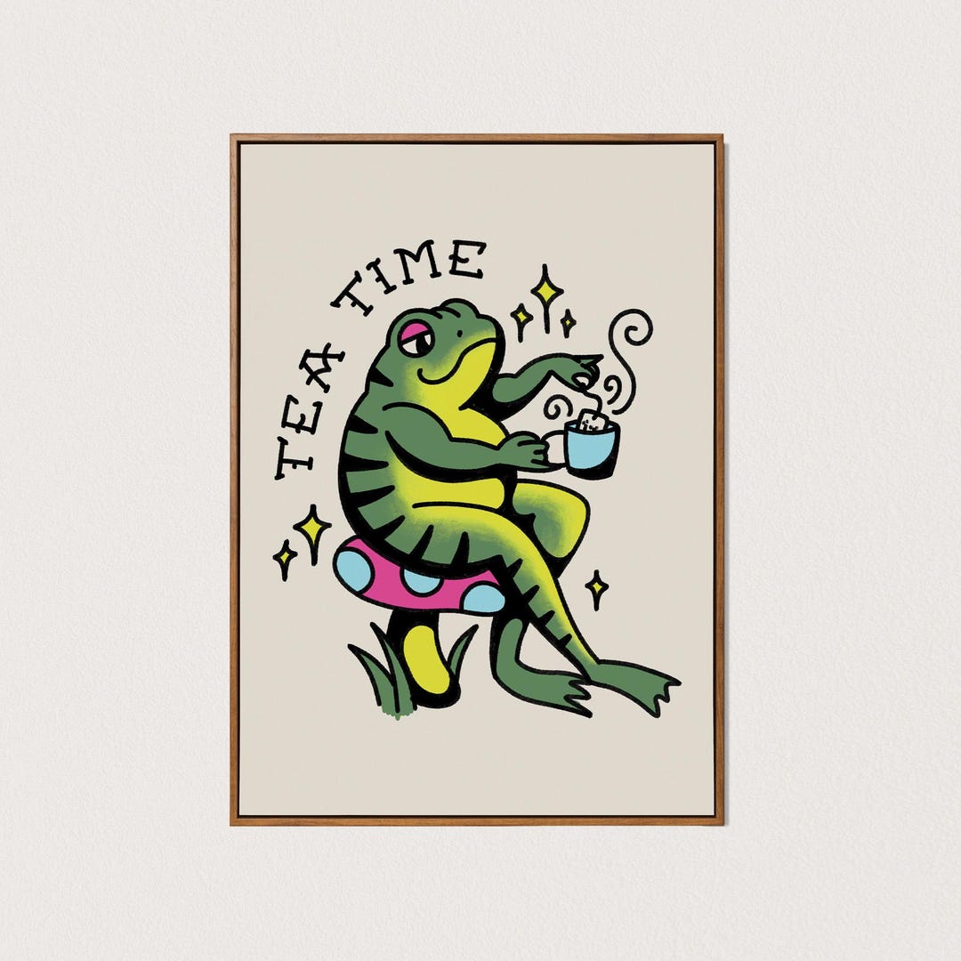PRINTABLE Teatime Toad Art Print Coffee Frog Wall Art Tattoo Flash ...