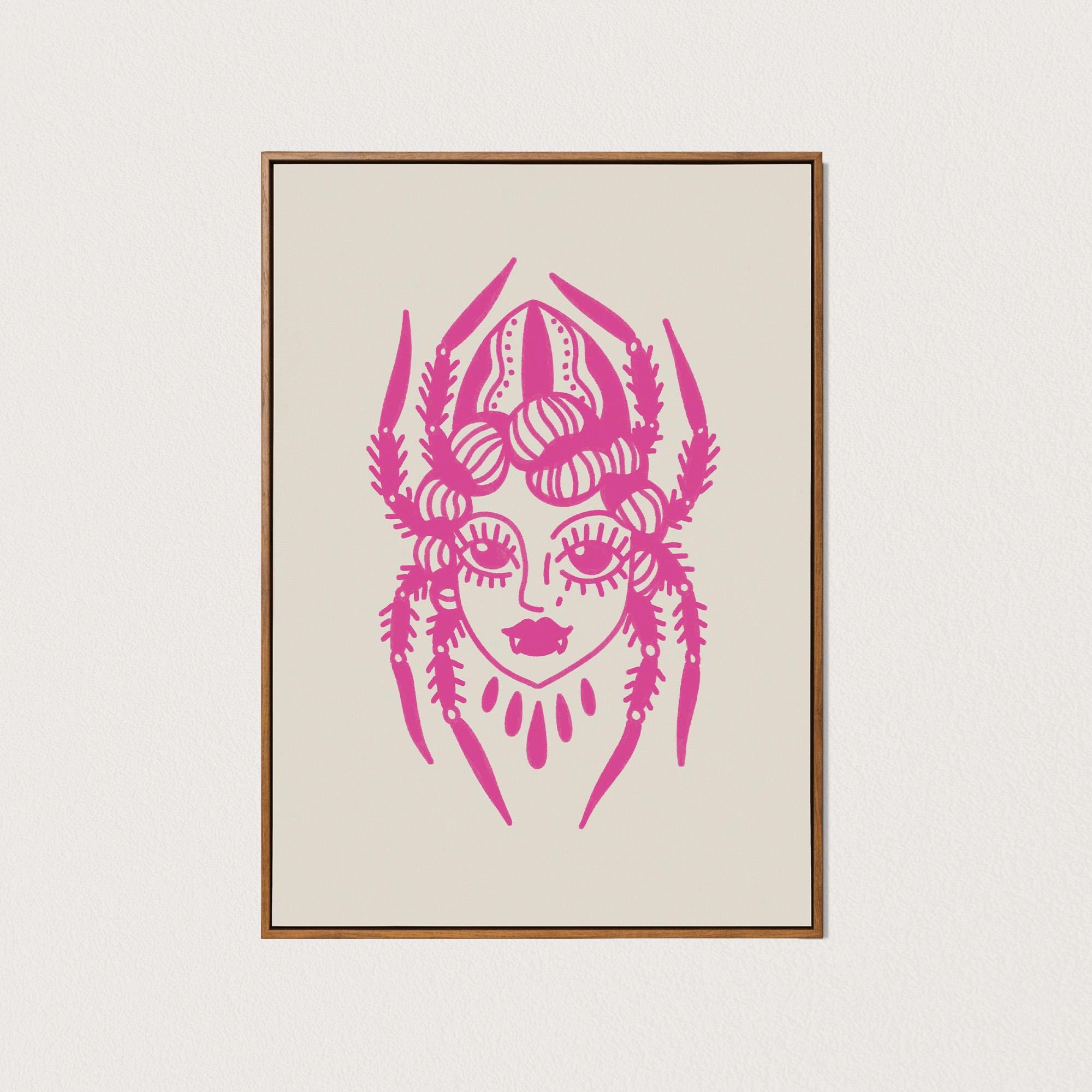 PRINTABLE spider girl tattoo art print neon pink wall art traditional tattoo poster witchy cute decor downloadable digital art