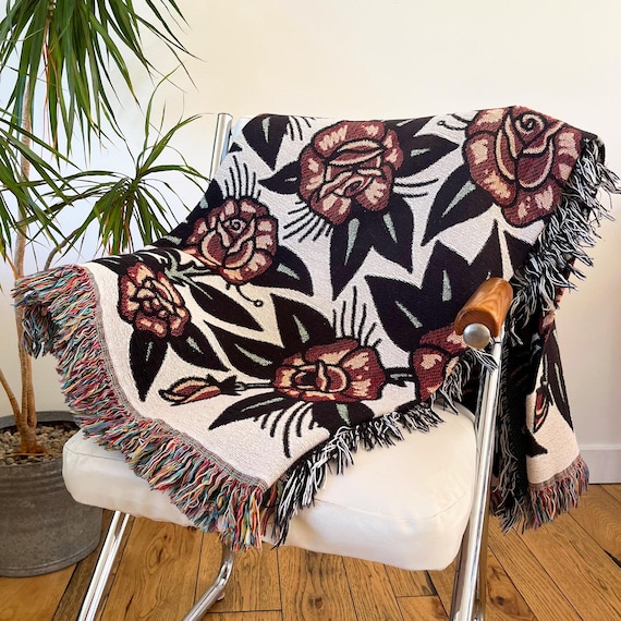 traditional tattoo blanket roses woven throw tattoo flash tapestry traditional tattoo roses cotton woven throw picnic blanket