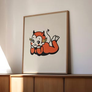 Impresión artística del tatuaje del diablo de Kewpie, lindo arte de pared de Kewpie, decoración con destellos del tatuaje del diablo, impresión de Sonny Angel sin marco