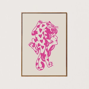 PRINTABLE love cat lady tattoo art print pink cat wall art traditional tattoo decor cute pink tiger downloadable digital art