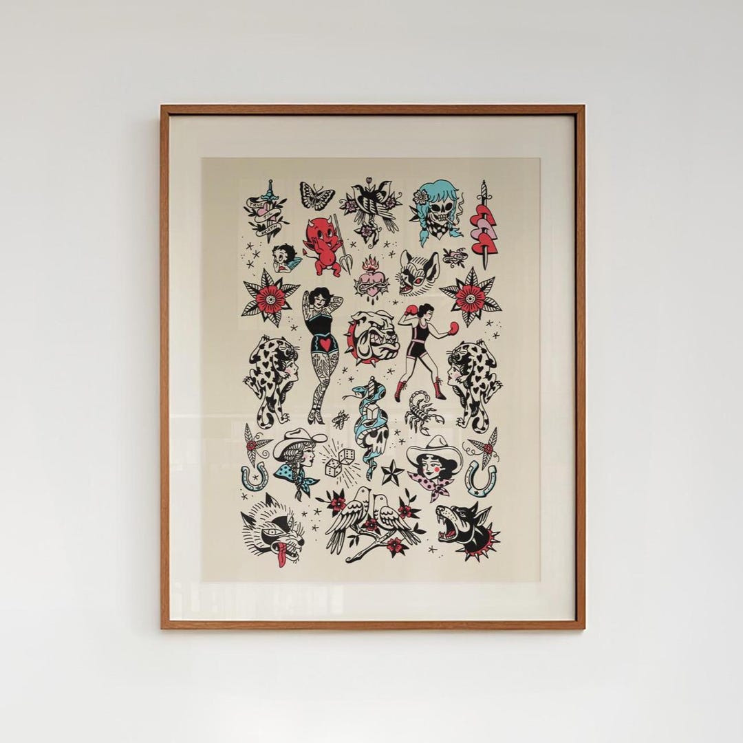 Traditional Tattoo Art Print Tattoo Flash Wall Art Pinup Tattoo Decor ...