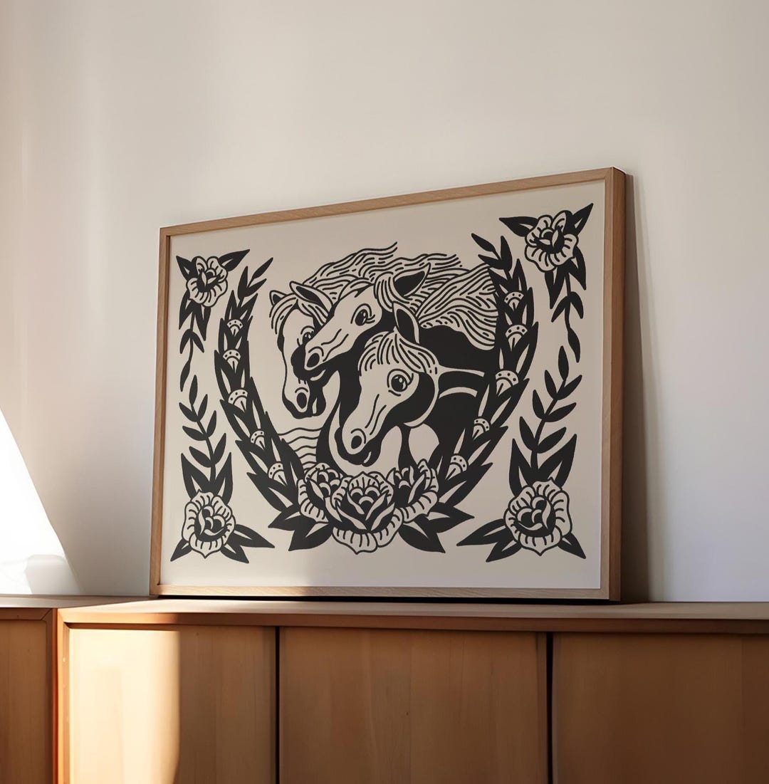 horses tattoo style art print